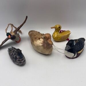 Duck Ornaments Mixed Lot of 5 Wood Plastic vtg cottagecore cabincore